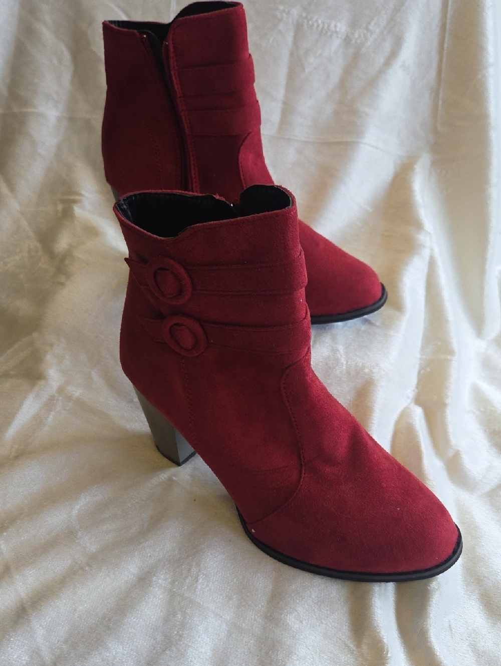 Women's Red Suede Ankle Boots - Stylish Heeled Booties